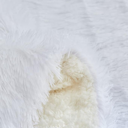 Joyreap 3-Piece Plush Shaggy Comforter Set, Full/Queen Size Luxury Faux Fur Sherpa Reversible Bedding Comforter Set, Ultra Cozy Warm Fluffy Bedding Set for Winter (Raw White, 88x88 inches)