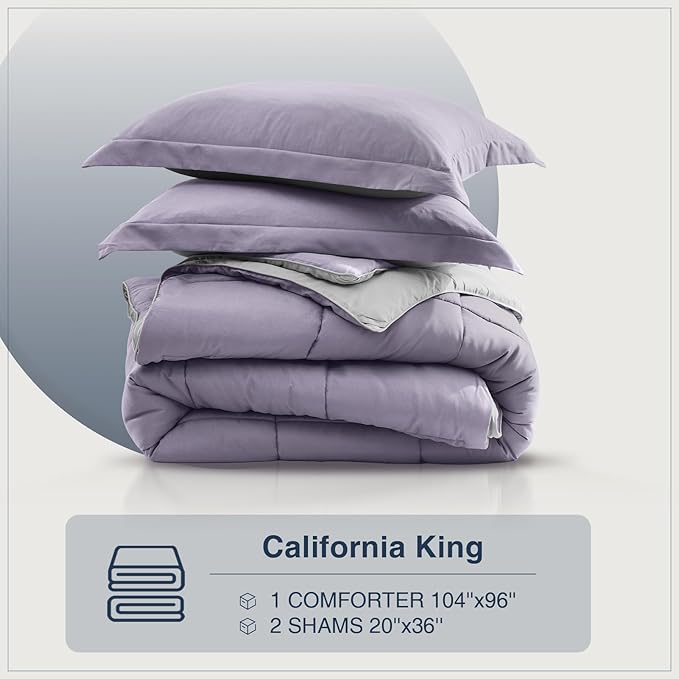 satisomnia California King Comforter Set, Purple Bedding Comforters Cal King Size, 3 Pieces Down Alternative Bed Comforter Lightweight Soft Bed Set Breathable, Reversible All Season Bedding Sets