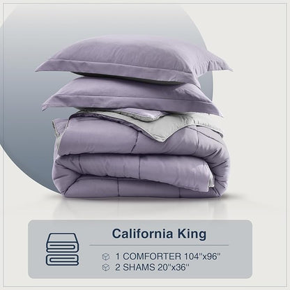 satisomnia California King Comforter Set, Purple Bedding Comforters Cal King Size, 3 Pieces Down Alternative Bed Comforter Lightweight Soft Bed Set Breathable, Reversible All Season Bedding Sets