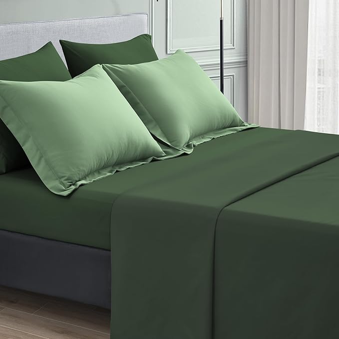 Maple&Stone Full Size Comforter Set 7 Pieces Bed in a Bag - Down Alternative Bed Set with Sheets, Pillowcases & Shams, Soft Reversible Duvet Insert, Olive Green