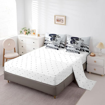 Erosebridal Football 7 Pcs Comforter Set King Football Fans Bedding for Boys Girls Football City Sheet Set Bed in A Bag Grey Rugby Competition Room Decor Sports Ball Game Quilt