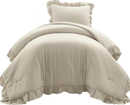 Lush Decor Reyna Ruffle Comforter Set - 2 Piece Twin Bedding Set - Elegance for Dorm Room - Twin XL, Wheat