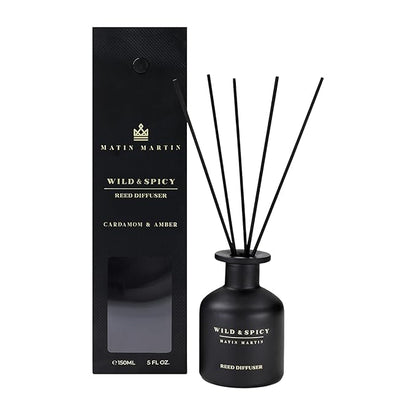Matin Martin Wild and Spicy Reed Diffuser 5 oz - Luxury Aromatherapy with Cardamom & Amber - Home Decor Gift for Bedroom, Office, Living Room, Bathroom - Long-Lasting Scent - Premium Fragrance Sticks