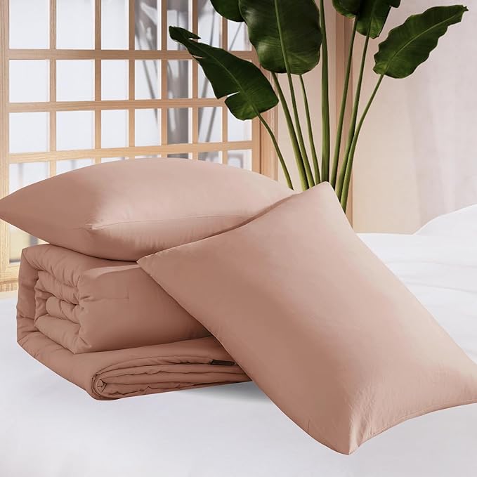 WRENSONGE Full Size Comforter Sets - 3 Pieces Dusty Pink Comforter Prewashed Soft Lightweight for All Seasons,Fluffy Down Alternative Comforter Full Size with 2 Pillow Shams