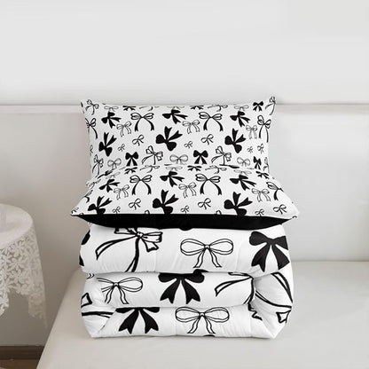 Erosebridal Black Bow Bedding Set Cute Coquette Bowknot Comforter Set King Size for Kids Girls Teen,Black Watercolor Bow Bedding Comforter Sets Modern Simple Fashion Aesthetic Bed Set