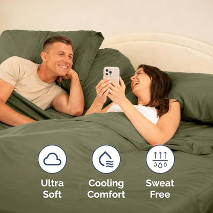 Split Head King Sheet Set – 4 Piece Flex Split Top King Sheets for Adjustable Beds - Fits 14” to 16" Mattress w/ Deep Pockets - Soft, Breathable & Cooling - Luxury Bedding & Wrinkle Free - Sage Green