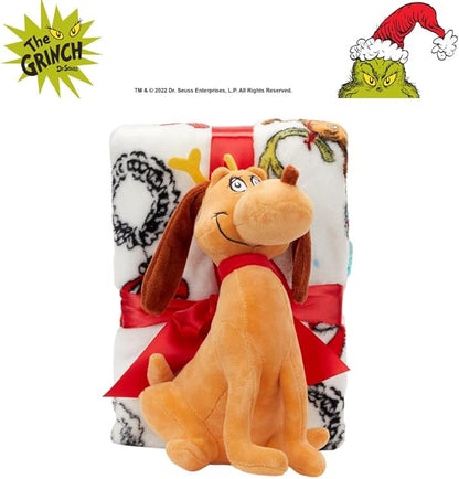Dr. Seuss The Grinch Max Dog Holiday & Christmas Kids Bedding Super Soft Plush Pillow and Throw 2 Piece Set, 40 in x 50 in (Officially Licensed Product) by Franco