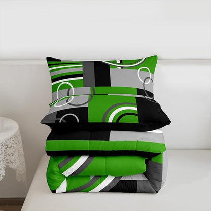 Green Black Grey Bedding Sets Full Swirls Plaid Comforter Bedroom Decor Geometric Circle Striped Duvet Insert Modern Creative Quilt Abstract Fashion Color Bedding Comforter Sets All Season