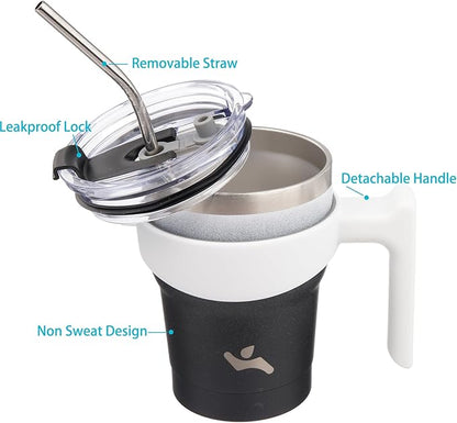 10 oz Tumbler with Handle and 2 Straw 2 Lid, Insulated Water Bottle Stainless Steel Vacuum Cup Reusable Travel Mug,Day Night