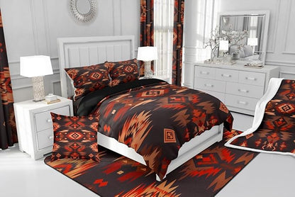 Feelyou Rustic Western Southwestern Comforter Set,Native American Tribal Navajo Bedding Set Toddler Size,Boys Girls Bedroom Room Decor,Red Black Western Comforter,Farmhouse Bed Set
