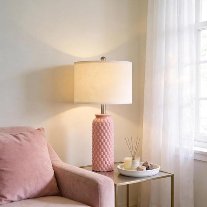 24" Modern Ceramic Pink Bedside Lamp Set of 2 Table Lamp for Bedroom Decor Farmhouse Table Lamp for Living Room Office Dorm