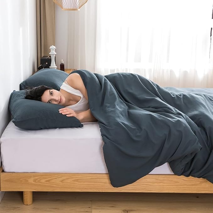 COTTEBED Washed Polycotton Microfiber King Size Comforter Set, Lightweight Ultra-Soft Comfy Cozy Bedding Blanket Comforter with 2 Pillow Shams for All Season Use - Dark Dusty Blue Grey King/Cal King