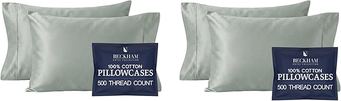 Beckham Hotel Collection Cotton Pillowcases Standard/Queen, 500TC, Sateen Finish, Open End, Breathable, Moisture-Wicking, Aqua Gray (Pack of 2)