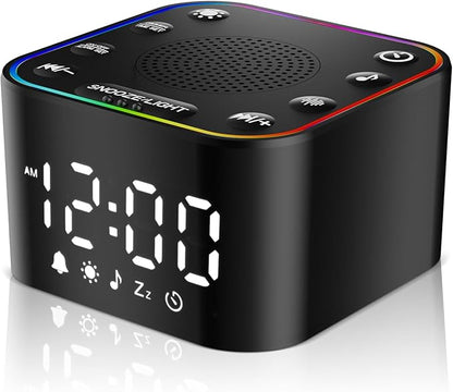Alampan White Noise Sound Machine with Alarm Clock, 30 Soothing Sounds, Noise Machine for Sleeping, RGB Night Light, Digital Clock, Adults, for Bedside, Nightstand, Including Fan, Rain, Bird, Ocean