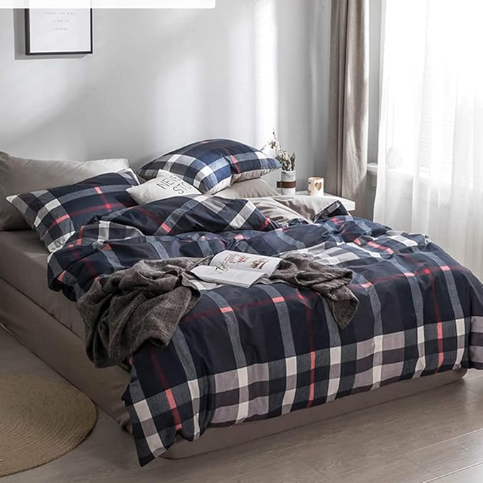 Cottonight Blue Plaid Comforter Set Twin Kids Bedding Set Navy Buffalo Checkered Comforter Lightweight for Boys Teens Soft Cozy