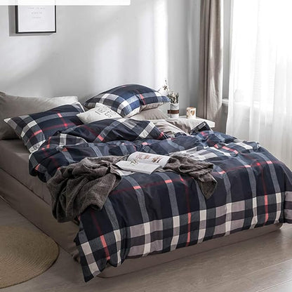 Cottonight Navy Blue Plaid Comforter Set King Buffalo Checkered Comforter Lightweight Blue Grid Bedding Set Super Soft Blue Red and White Plaid Bedding Set for Men Boys Adults