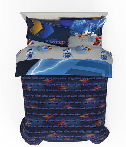Franco Sonic The Hedgehog 3 Movie Kids Bedding Super Soft Comforter and Sheet Set, 5 Piece Full Size, (Officially Licensed Product) | Durable, Reversible, Officially Licensed