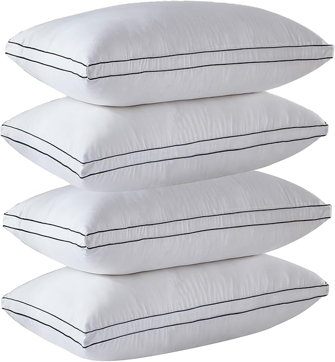 Gehannah Bed Pillows for Sleeping, Luxury Plush Soft Pillow with Home and Hotel, Breathable Microfiber Cover Skin-Friendly Pillows for Side Back Sleepers (White, King (Pack of 4))