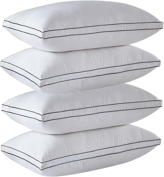 Gehannah Bed Pillows for Sleeping, Luxury Plush Soft Pillow with Home and Hotel, Breathable Microfiber Cover Skin-Friendly Pillows for Side Back Sleepers (White, King (Pack of 4))