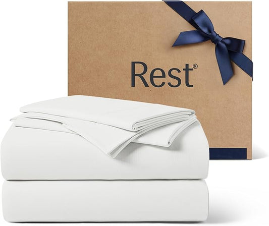 REST® Evercool®+ Cooling Sheet Set, Queen Size, Arctic White, Breathable Bed Sheets for Hot Sleeper and Night Sweats, with Pillowcases, with Ionic+ Self-Cleaning Silver Yarn for Sensitive Skin, 4PCS