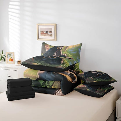 Erosebridal Black Bear King Bedding Set, Wild Animal Bed in A Bag,Bear Decorations for Home Comforter Sets with Sheets, Vintage Rustic Decor 7 Pieces Bed Set Bedroom Decor