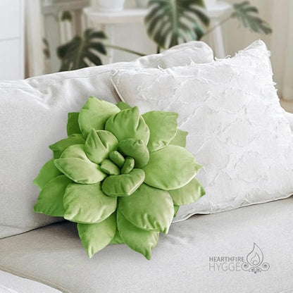 3D 17" Green Cactus Flower Pillow | Hand-Stitched Flower Pillow for Bedroom, Living Room, and Nursery | Cozy Decorative Leaf Throw Pillow