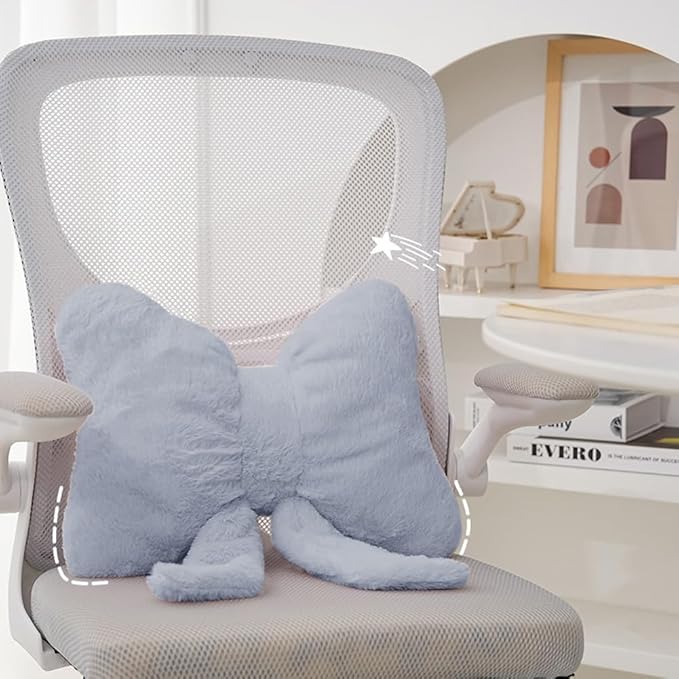 2Pack Soft Furry Bow Throw Pillows Cute Bowknot Plush Pillow Home Decor Stuffed Bow Lumbar Pillow for Bed Couch Living Room Decor (Grey)
