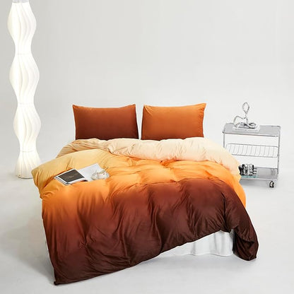 Houseri Velvet Gradient Orange White California King Comforter Set Cream Yellow Sherpa Orange Brown Fluffy Bedding Sets Puffy Plush Soft Cozy Warm Flannel Fuzzy Bed Quilts Comforters Cal King Size