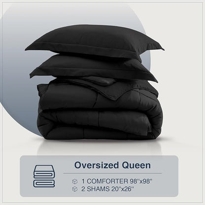 satisomnia Oversized Queen Comforter Set, Black Bedding Comforters Oversized Queen, 3 Pieces Down Alternative Bed Comforter Lightweight, Soft Bed Set Breathable Solid Black All Season Bedding Sets