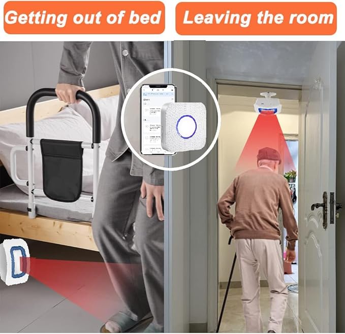 WiFi Smart Bed Sensor Alarm and Fall Prevention for Elderly/Adults/Seniors, Dementia,Wireless Caregiver Motion Sensor Alarm with App (only Supports 2.4GHz WiFi)