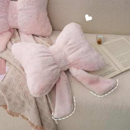 2 Pcs Plush Bow Pillow Cute Bowknot Plush Pillow Soft Bow Lumbar Pillow Home Decorative Throw Pillows for Bed Couch Living Room Decor (Pink)