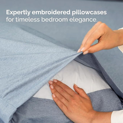Split Head King Sheet Set – 4 Piece Flex Split Top King Sheets for Adjustable Beds - Fits 14” to 16" Mattress w/ Deep Pockets - Breathable & Cooling - Luxury Bedding and Wrinkle Free - Heathered Blue