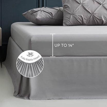 Maple&Stone Queen Comforter Set - 7 Pieces Pintuck Bed in A Bag Queen Pleat Pinch - Comforters Queen Size - Comforter Set with Flat Sheet, Fitted Sheet and Pillowcases & Shams, Grey