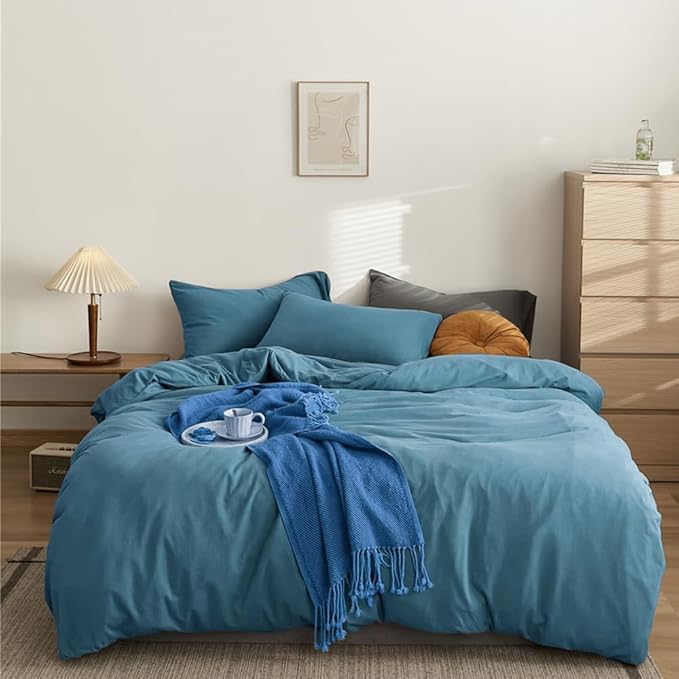 CLOTHKNOW Lake Blue Full Size Comforter Sets 3Pcs Blue Bedding Comforter Sets All Seaon Comforter Soft Comforter with 2 x Pillow Cases