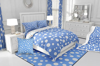 Manfei White Polka Dots Kids Comforter Set,French Style Cute Dots Print Bedding Set All Season,Blue White Simple Geometric Circles Comforter 2 Pcs with 1 Pillowcase,Twin Size