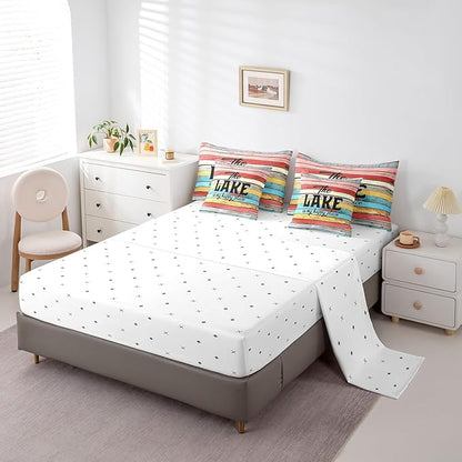 Erosebridal Lake Themed Comforter Set - 7-Piece Bed-in-a-Bag with 1 Comforter, 2 Sheets (Flat & Fitted), 2 Pillowcases & 2 Throw Pillow Covers