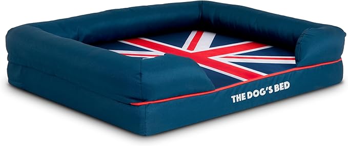 The Dog’s Bed Replacement Outer Cover, Oxford Fabric, Blue with Red Trim & UK Center Flag, Medium