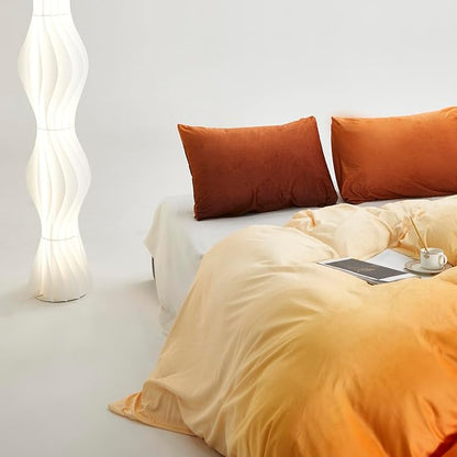 Houseri Velvet Gradient Orange White California King Comforter Set Cream Yellow Sherpa Orange Brown Fluffy Bedding Sets Puffy Plush Soft Cozy Warm Flannel Fuzzy Bed Quilts Comforters Cal King Size