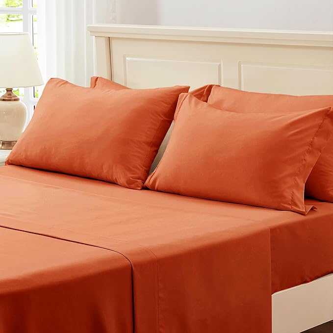 Zzlpp King Comforter Set 7 pieces, Burnt Orange Seersucker Bed in a Bag with Sheets, Lightweight Bedding Sets with 1 Comforter, 2 Pillow Shams, 2 Pillowcases, 1 Flat Sheet, 1 Fitted Sheet