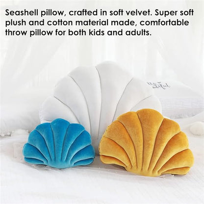 Patty Both Seashell Decorative Pillow Velvet Seashell Throw Pillow, Sea Shell Shaped Throw Pillow Decorative Pillows for Bed Couch Home Office Decor (Blue, Small(12.8 * 10in 0.3kg))