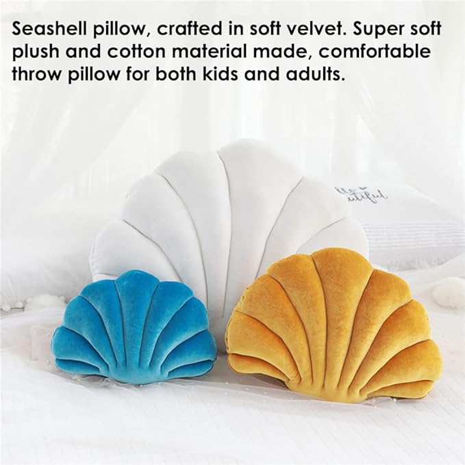 Patty Both Seashell Decorative Pillow Velvet Seashell Throw Pillow, Sea Shell Shaped Throw Pillow Decorative Pillows for Bed Couch Home Office Decor (White, Small(12.8 * 10in 0.3kg))