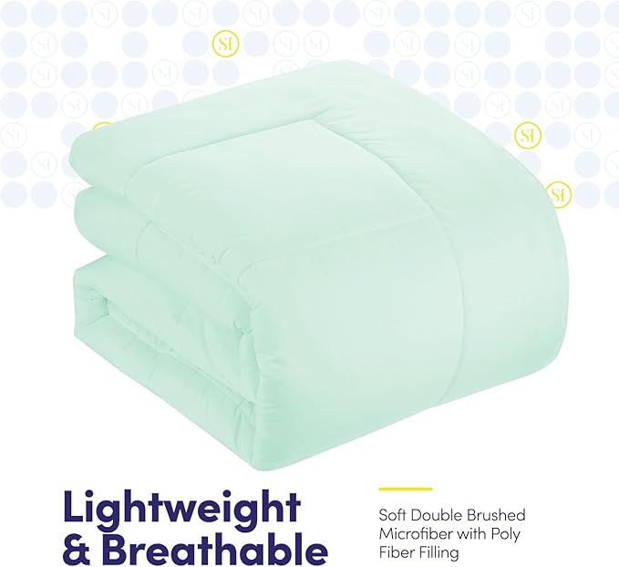 Sweet Home Collection 7 Piece Comforter Set Bag Solid Color All Season Soft Down Alternative Blanket & Luxurious Microfiber Bed Sheets, Mint, Full