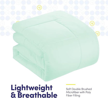 Sweet Home Collection 7 Piece Comforter Set Bag Solid Color All Season Soft Down Alternative Blanket & Luxurious Microfiber Bed Sheets, Mint, Twin XL