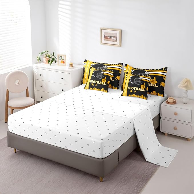 Feelyou Football 7 Pieces Comforter Sets King Size Rugby Sports Bedding Set for All Season Football City Bed in a Bag with Comforter, Sheets, Pillowcases & Cushion Cover