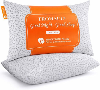 Neck Support Shredded Memory Foam Pillows for Sleeping, Adjustable Firm Pillow for Side, Back and Stomach Sleepers, Very Soft ＆ Warm for Winter ＆ Spring, King Size Set of 2（18 * 33inch）