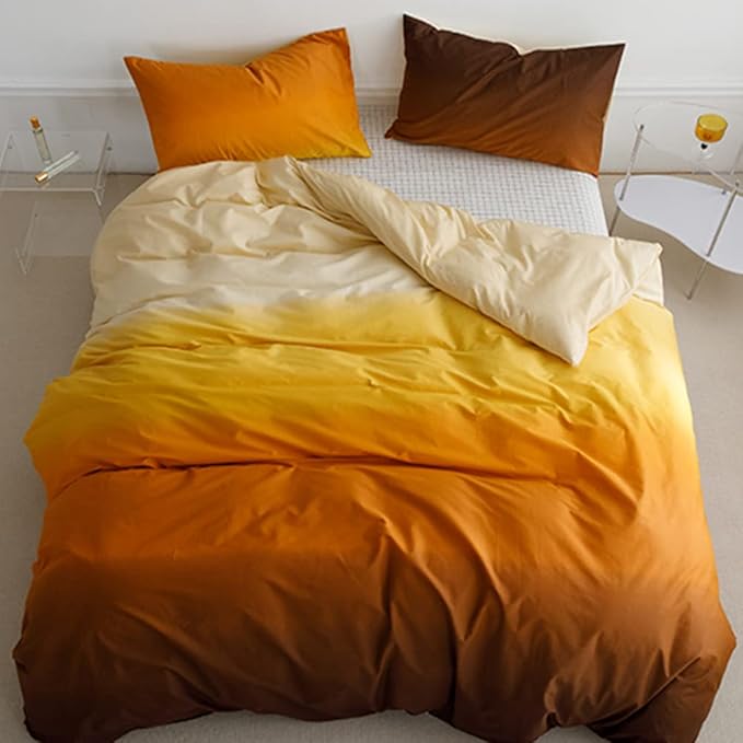 CLOTHKNOW Orange Yellow King Size Comforter Set 3Pcs Brown Gradient Bedding Comforter Sets Soft Brownish Comforter with 2 Pillow Cases
