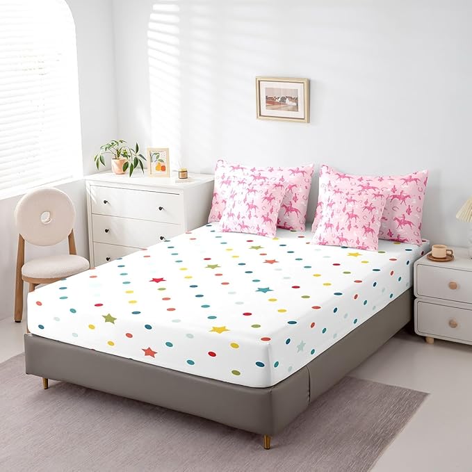 Feelyou Pink Western Cowgirl Comforter Set with Sheets Twin Size Kids West Cowboy Horse 7 Pieces Bedding Set for Boys Girls Teens Rodeo Horseshoe Hat Bed in a Bag Grunge Design Bed Set Cactus