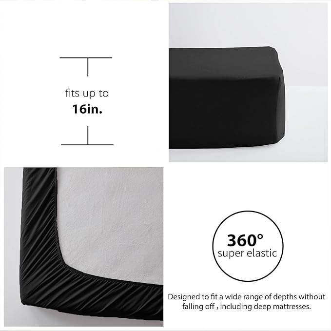 Zzlpp Black King Comforter Set 7 pieces, Seersucker Bed in a Bag with Comforter and Sheets, All Season Bedding Sets with 1 Comforter, 2 Pillow Shams, 2 Pillowcases, 1 Flat Sheet, 1 Fitted Sheet