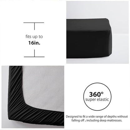 Zzlpp Black King Comforter Set 7 pieces, Seersucker Bed in a Bag with Comforter and Sheets, All Season Bedding Sets with 1 Comforter, 2 Pillow Shams, 2 Pillowcases, 1 Flat Sheet, 1 Fitted Sheet