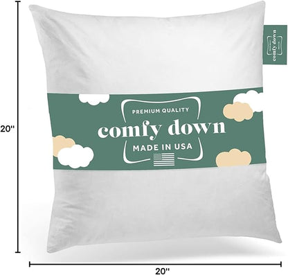 ComfyDown Decorative Throw Pillow Insert, Down and Feathers Fill, 100% Cotton Cover 233 Thread Count, Square Pillow Insert - Made in USA (20" x 20")